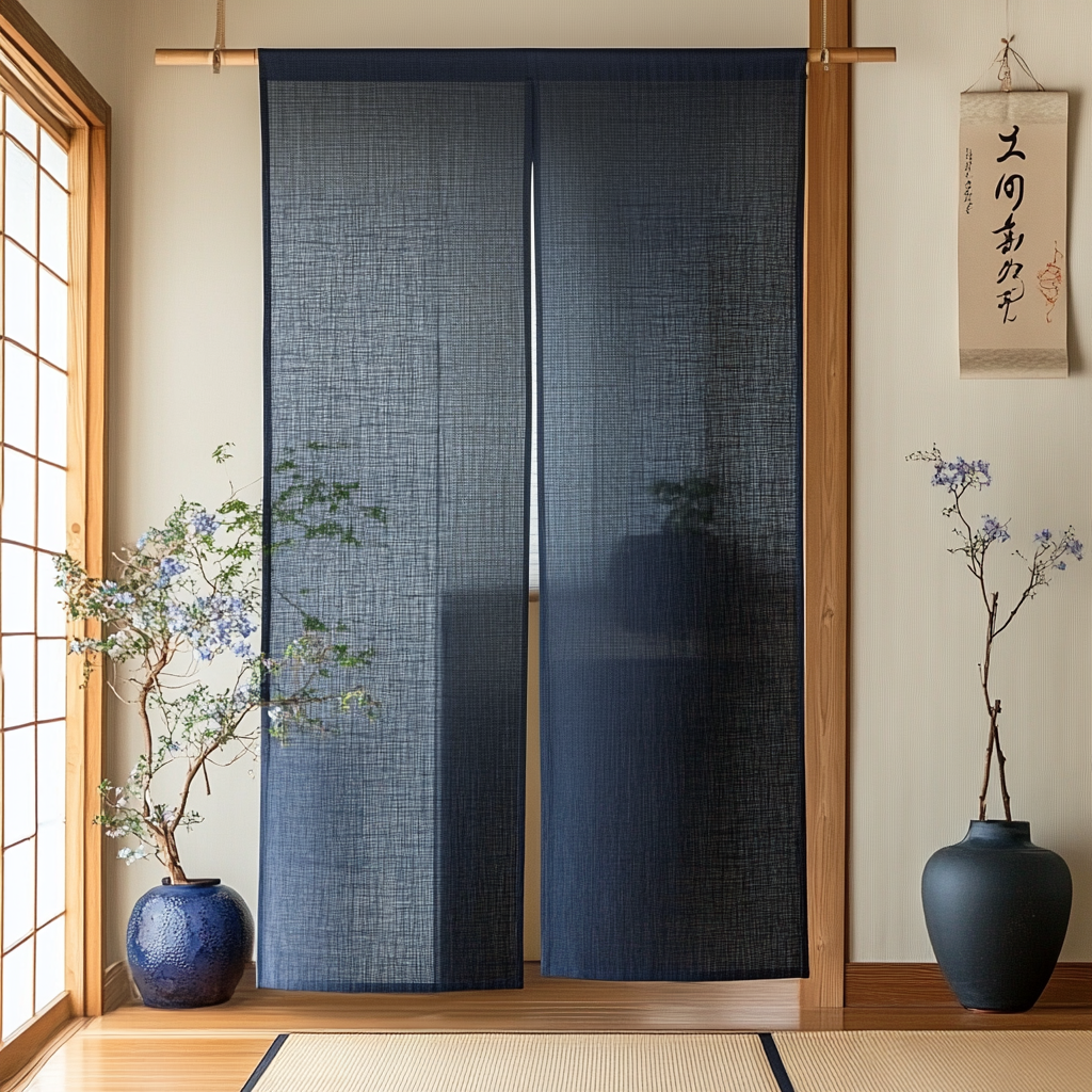Peacock Blue Linen Noren Curtain