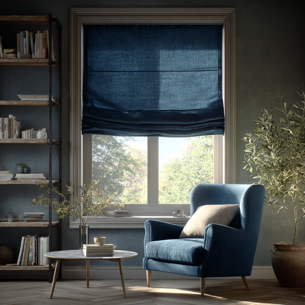 Peacock Blue Linen Relaxed Roman Shades