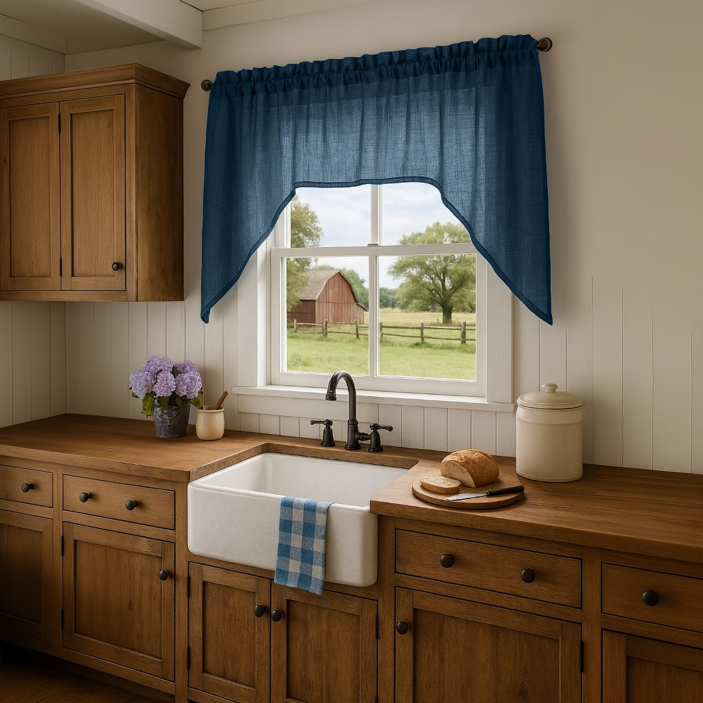 Peacock Blue Linen Swag Valance Curtain