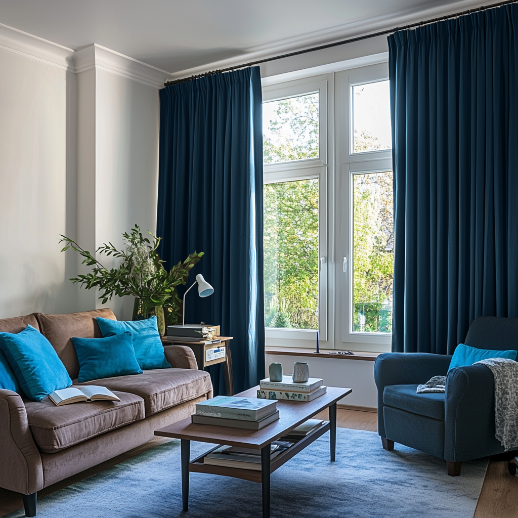 Peacock Blue Linen Thermal Pencil Pleat Curtains