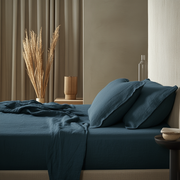 Peacock Blue Washed Linen Deep Pocket Fitted Sheet Set