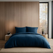 Peacock Dark Blue Washed Linen Duvet Cover Set 