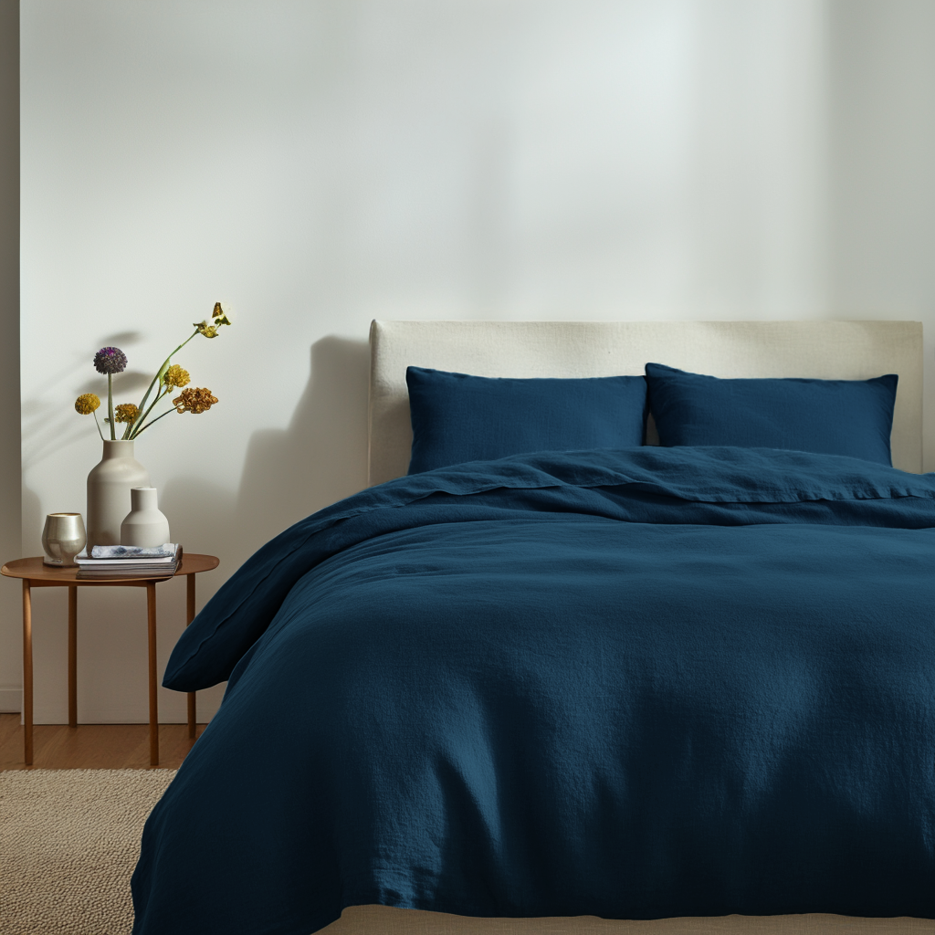 Peacock Blue Linen Duvet Cover Set 