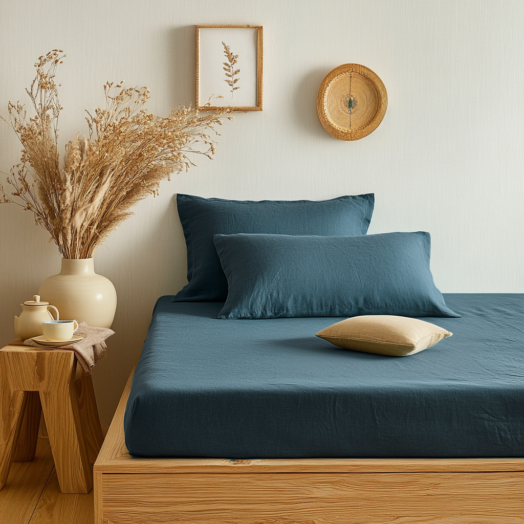 Peacock Blue Linen Fitted Sheet