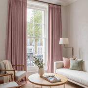 Pink Velvet Pencil Pleat Blackout Curtains in a Living Room with White Walls