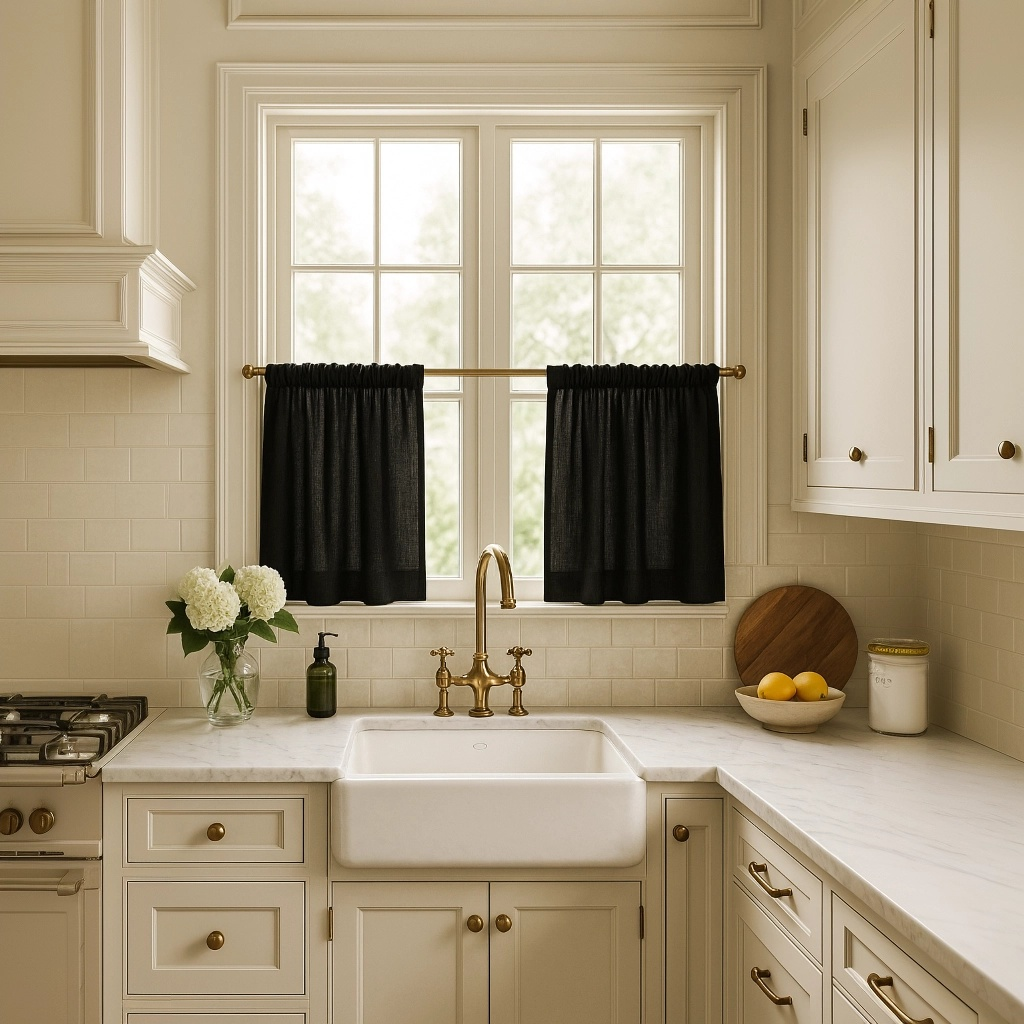 Black Linen Kitchen Curtains