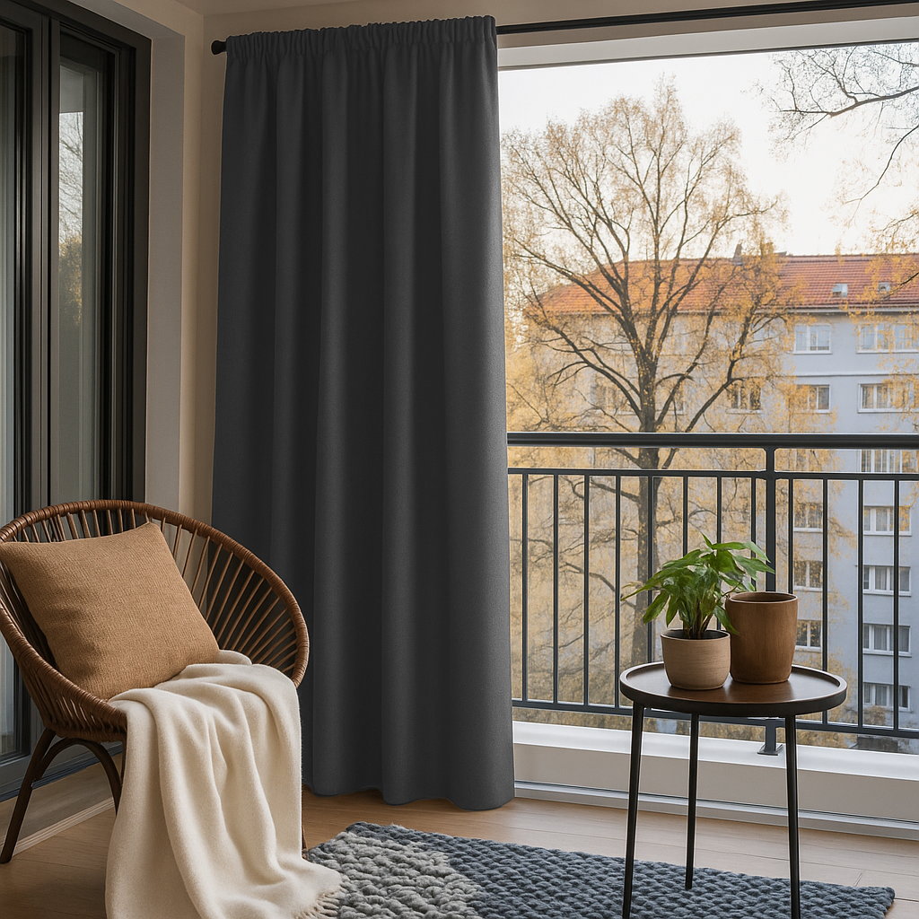 Grey Rod Pocket Triple-Weave Outdoor Blackout Balcony Curtains