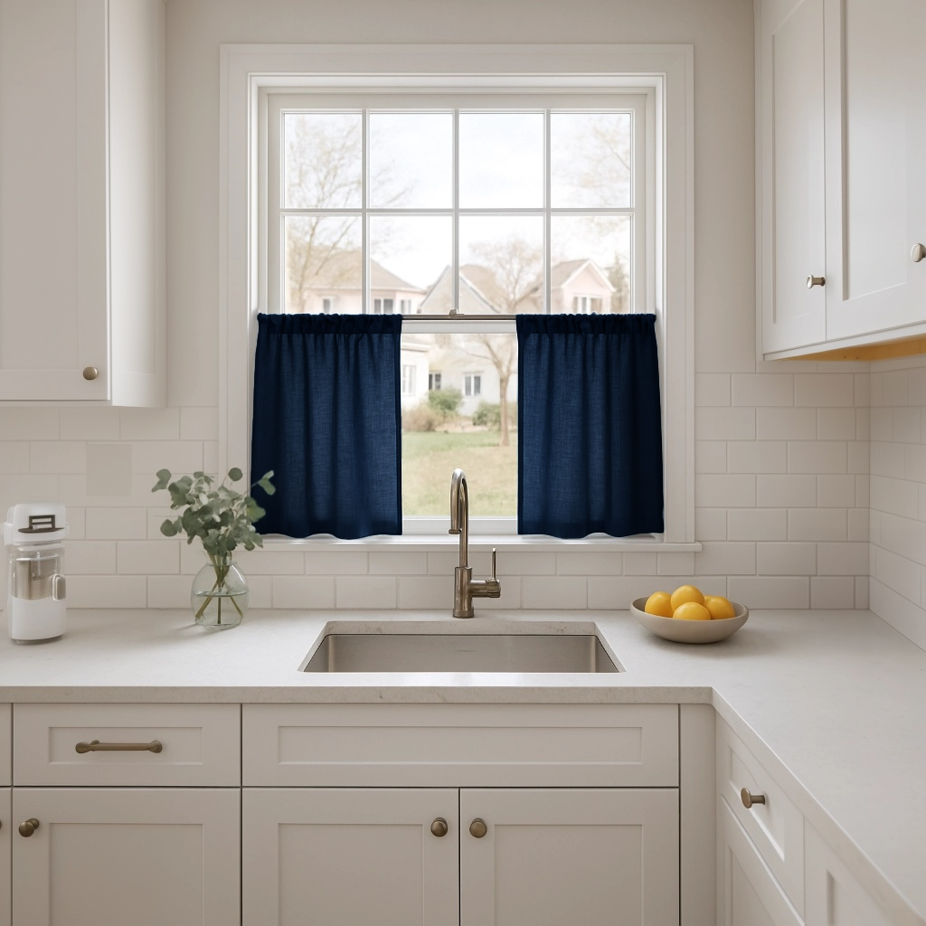 Royal Blue Linen Kitchen Curtains