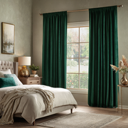 Emerald Green Velvet Rod Pocket Curtain 