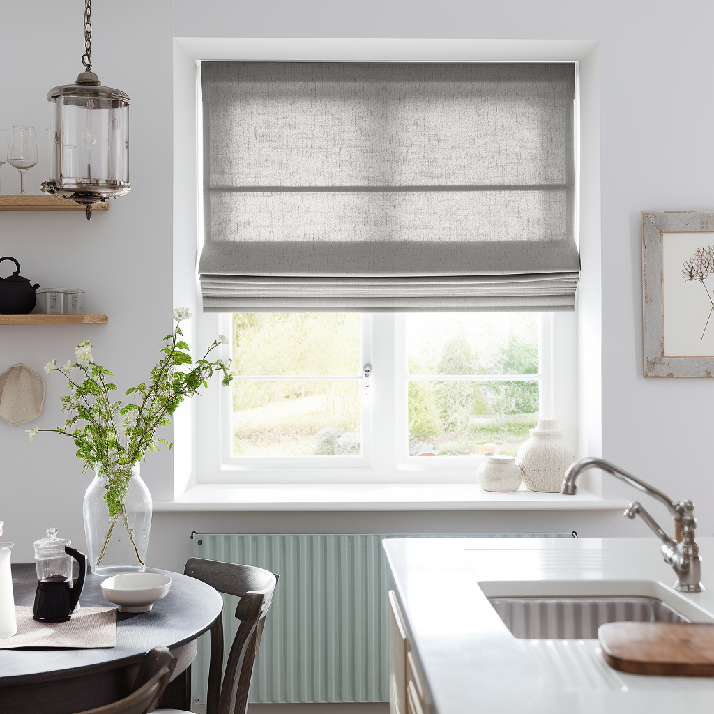 Stone Grey Cotton Lined Roman Shades for Kitchen