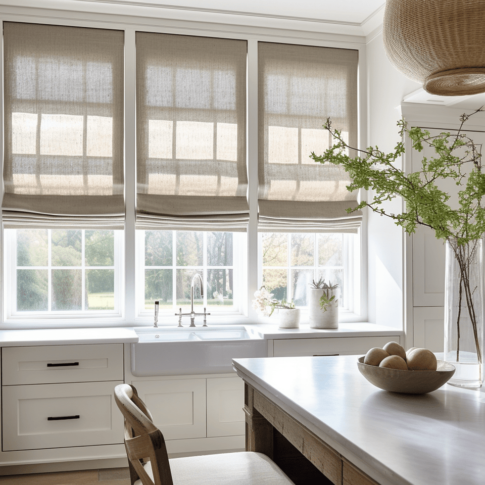 Kitchen Linen Roman Shades - Unlined, Thermal, Blackout or Cotton Lining