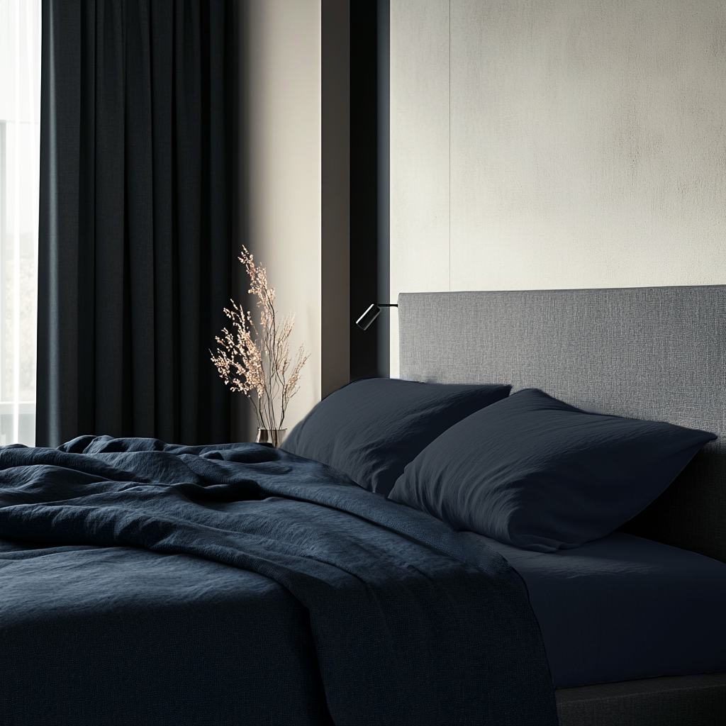 Royal Blue Washed Linen Deep Pocket Fitted Sheet Set 