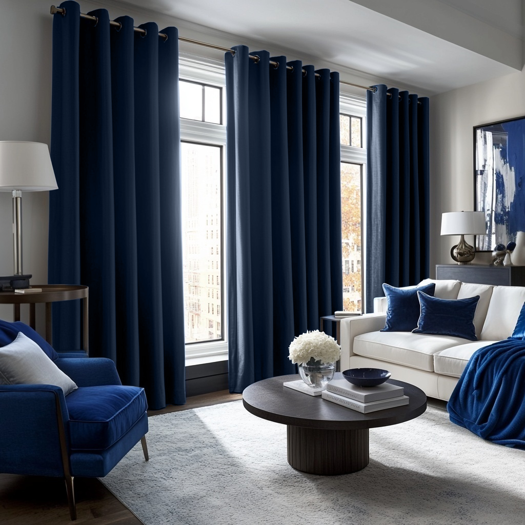 Royal Blue Linen Grommet Curtain Panel - Blackout Lining