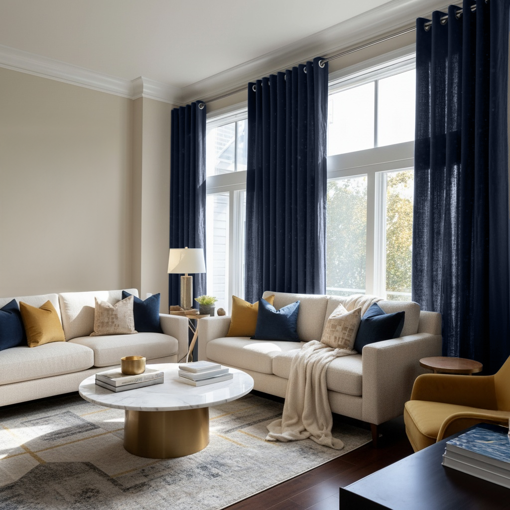 Royal Blue Linen Grommet Curtain Panel