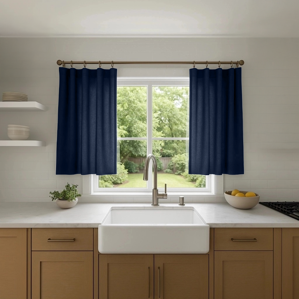 Royal Blue Linen Kitchen Curtains