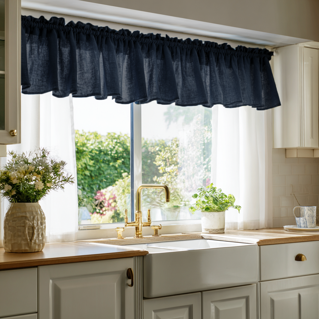 Royal Blue Linen Kitchen Valance