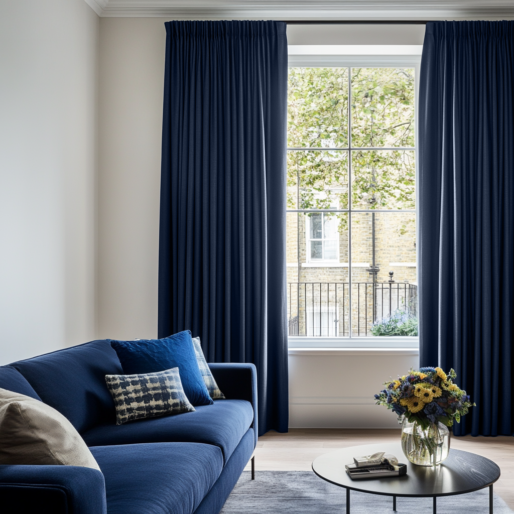 Royal Blue Linen Pencil Pleat Blackout Curtains