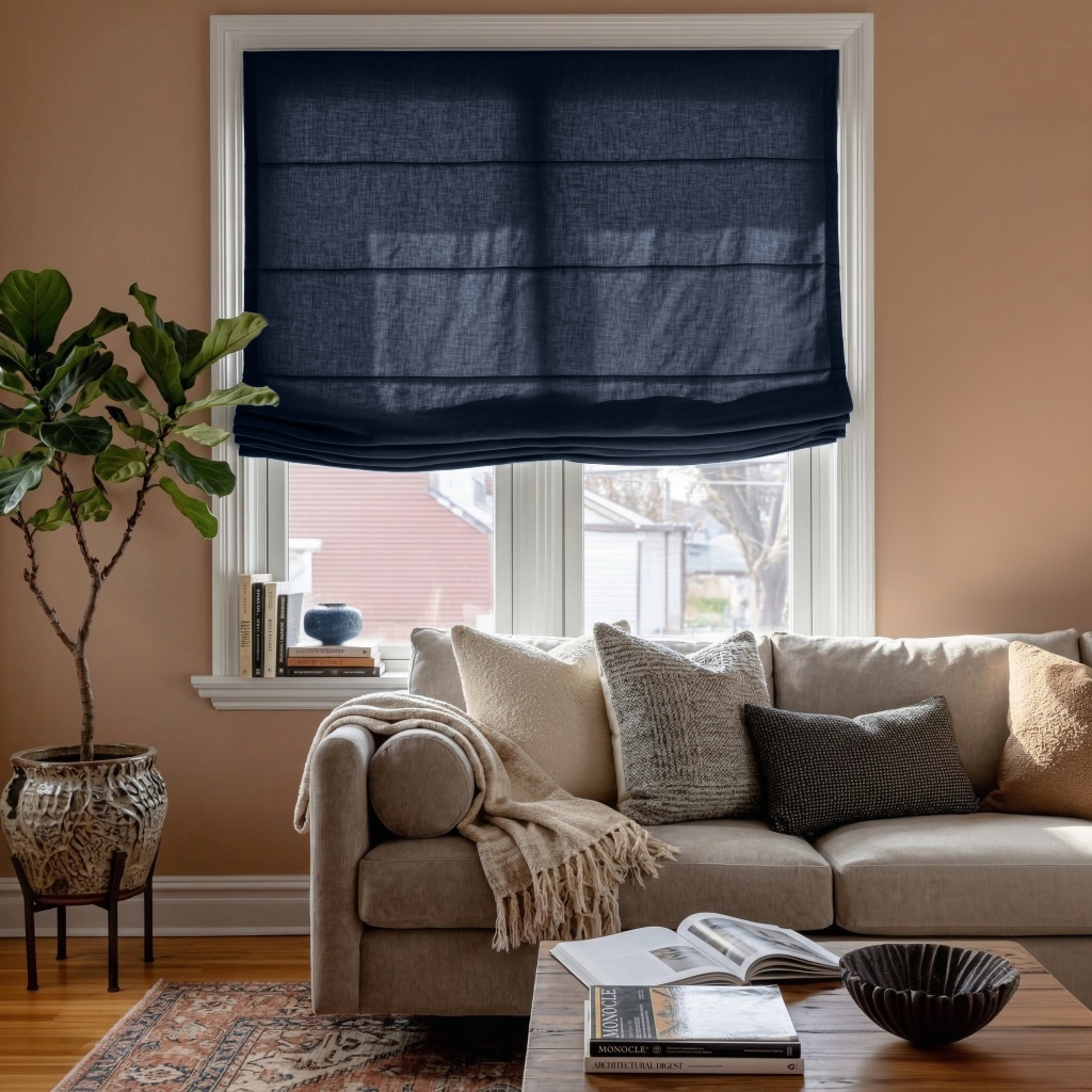 Royal Blue Linen Relaxed Roman Shades