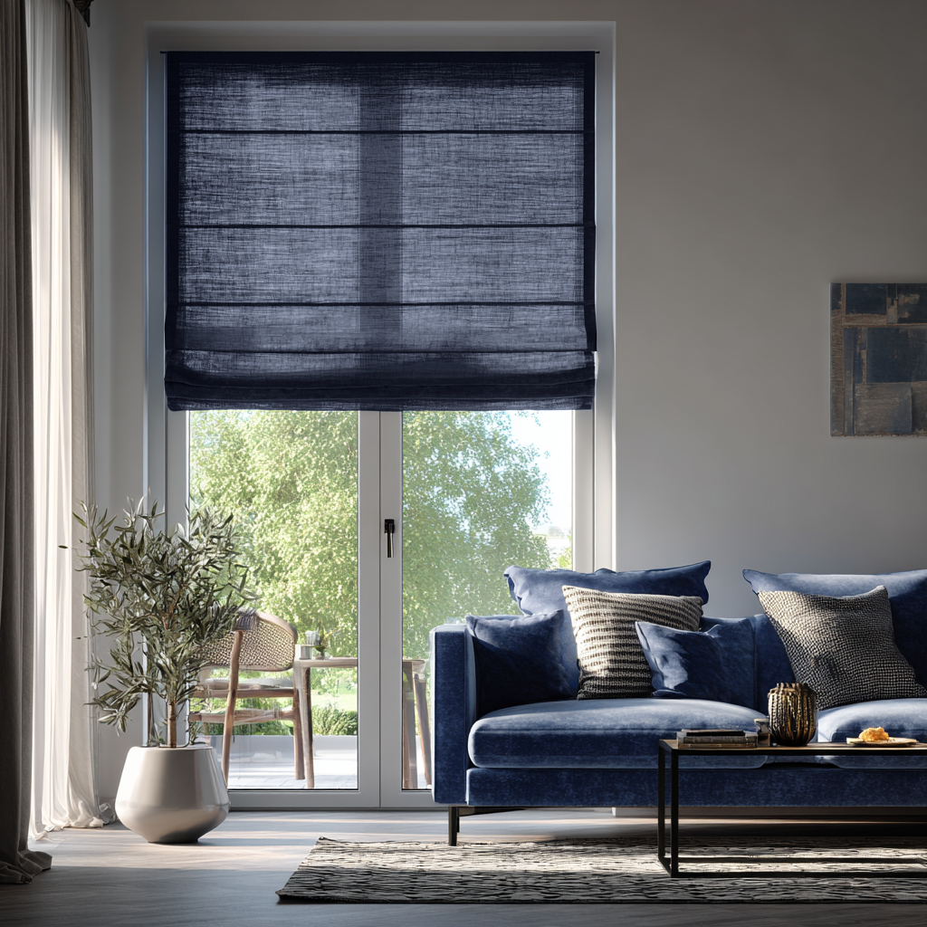 Royal Blue Linen Roman Shades