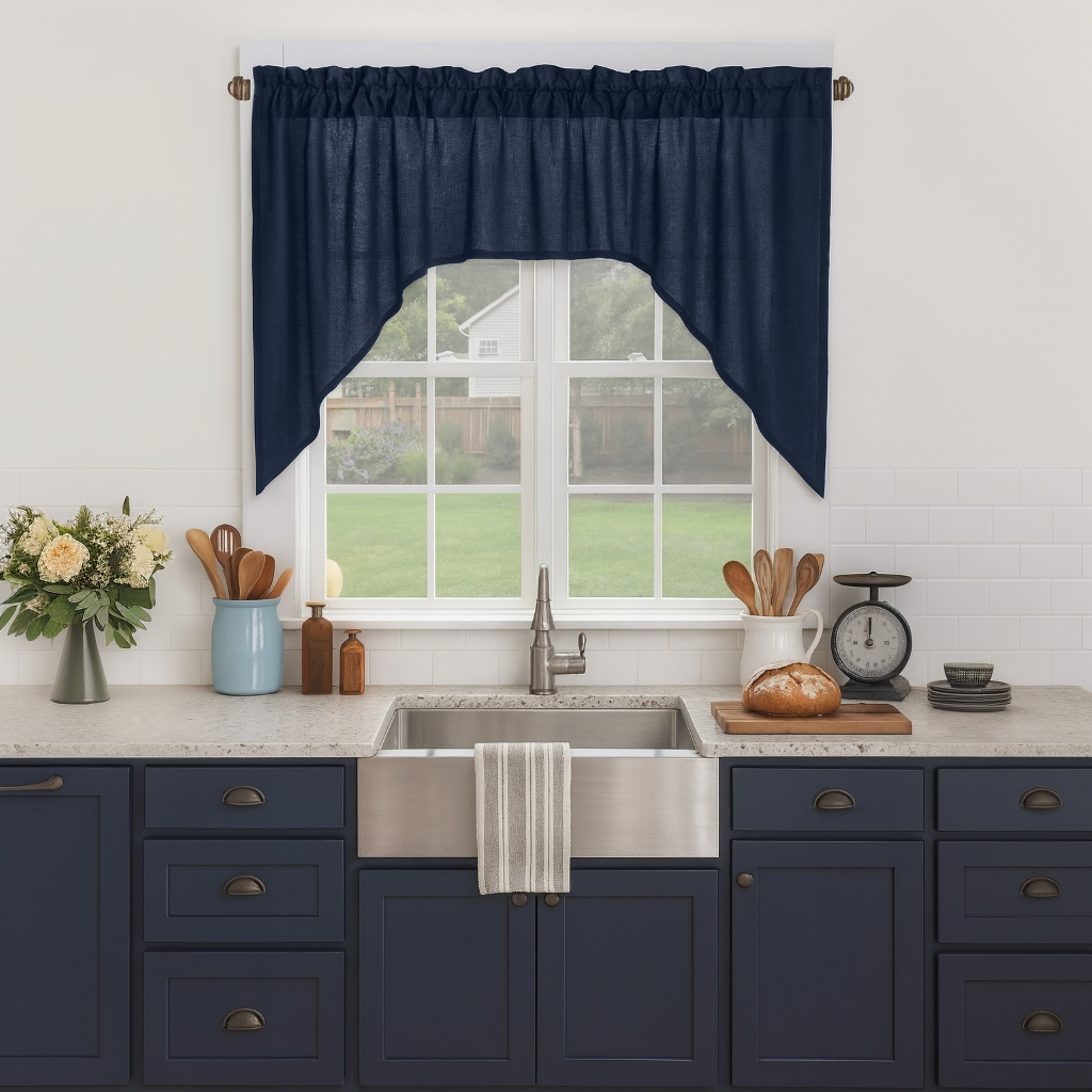 Royal Blue Linen Swag Valance Curtain