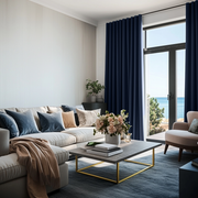 Royal Blue Linen Thermal Curtains with Multitape