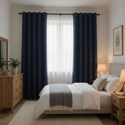 Royal Blue Linen Thermal Grommet Curtains