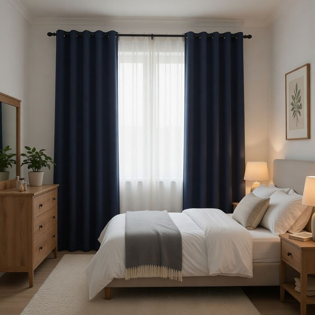 Royal Blue Linen Thermal Grommet Curtains