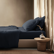 Royal Blue Washed Linen Deep Pocket Fitted Sheet Set 
