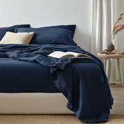 Royal Blue Washed Linen Extra Deep Pocket Fitted Sheet 