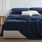 Royal Blue Washed Linen Deep Pocket Fitted Sheet 