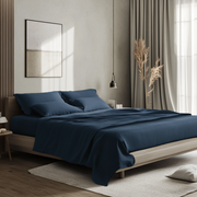 Royal Blue Washed Linen Deep Pocket Fitted Sheet 