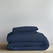 Royal Blue Washed Linen Duvet Cover Set - Folded