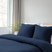 Royal Blue Linen Duvet Cover Set - Close-up Photo