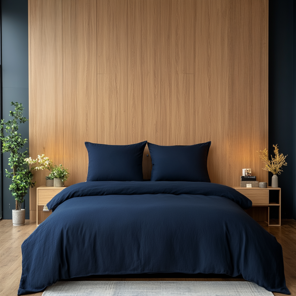 Royal Blue Washed Linen Duvet Cover Set