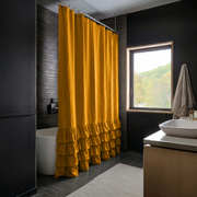 Mustard Yellow Linen Ruffled Shower Curtain