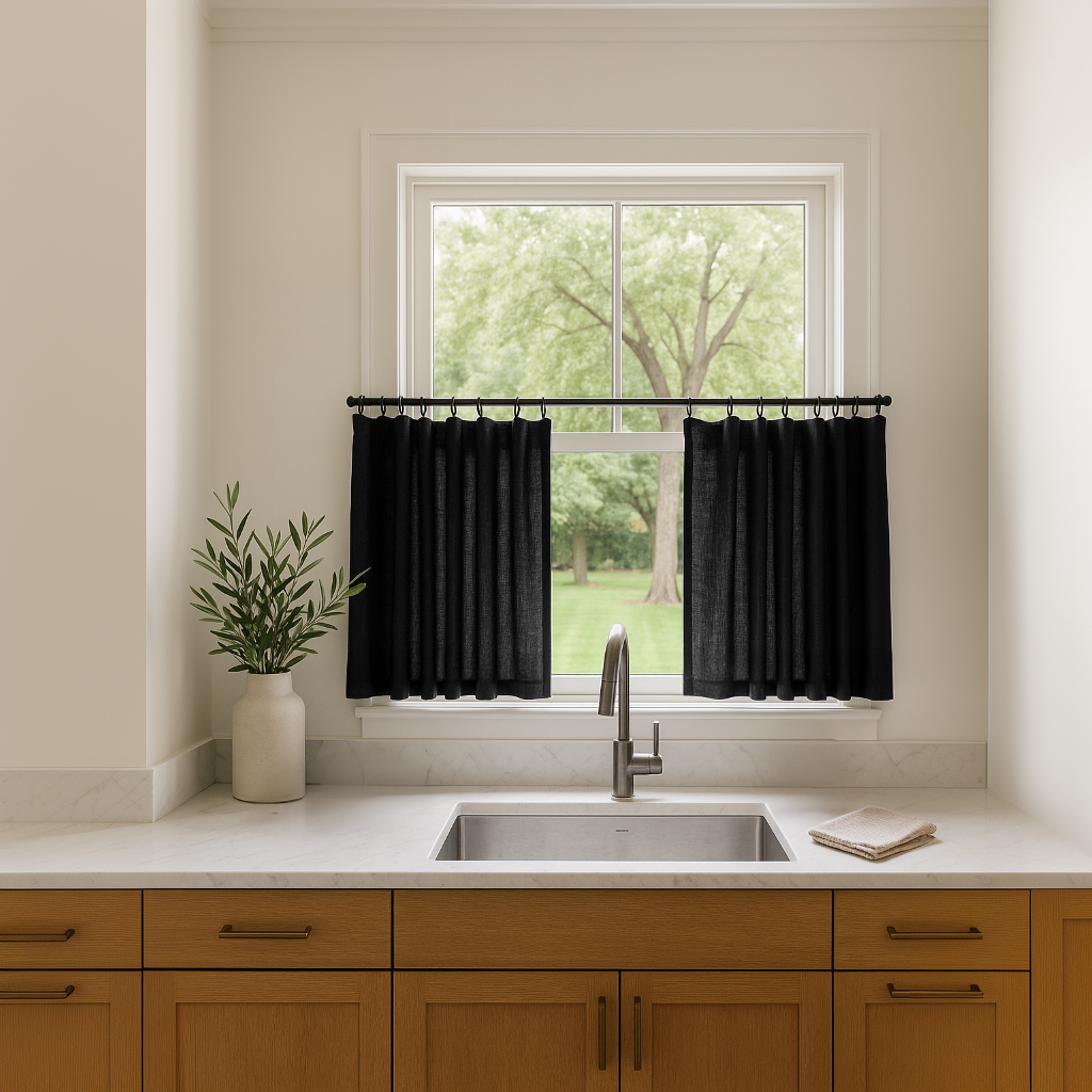 Black Linen Kitchen Curtains