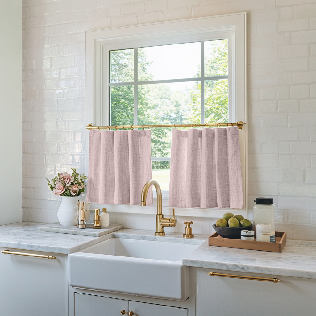 S-Fold Dusty Pink Linen Cafe Curtains