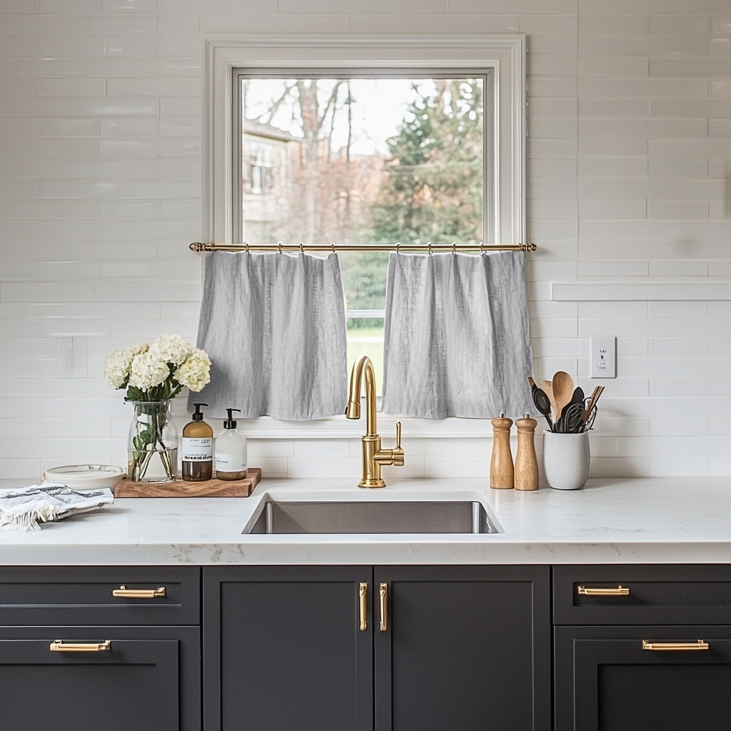 S-Fold Stone Grey Linen Cafe Curtains