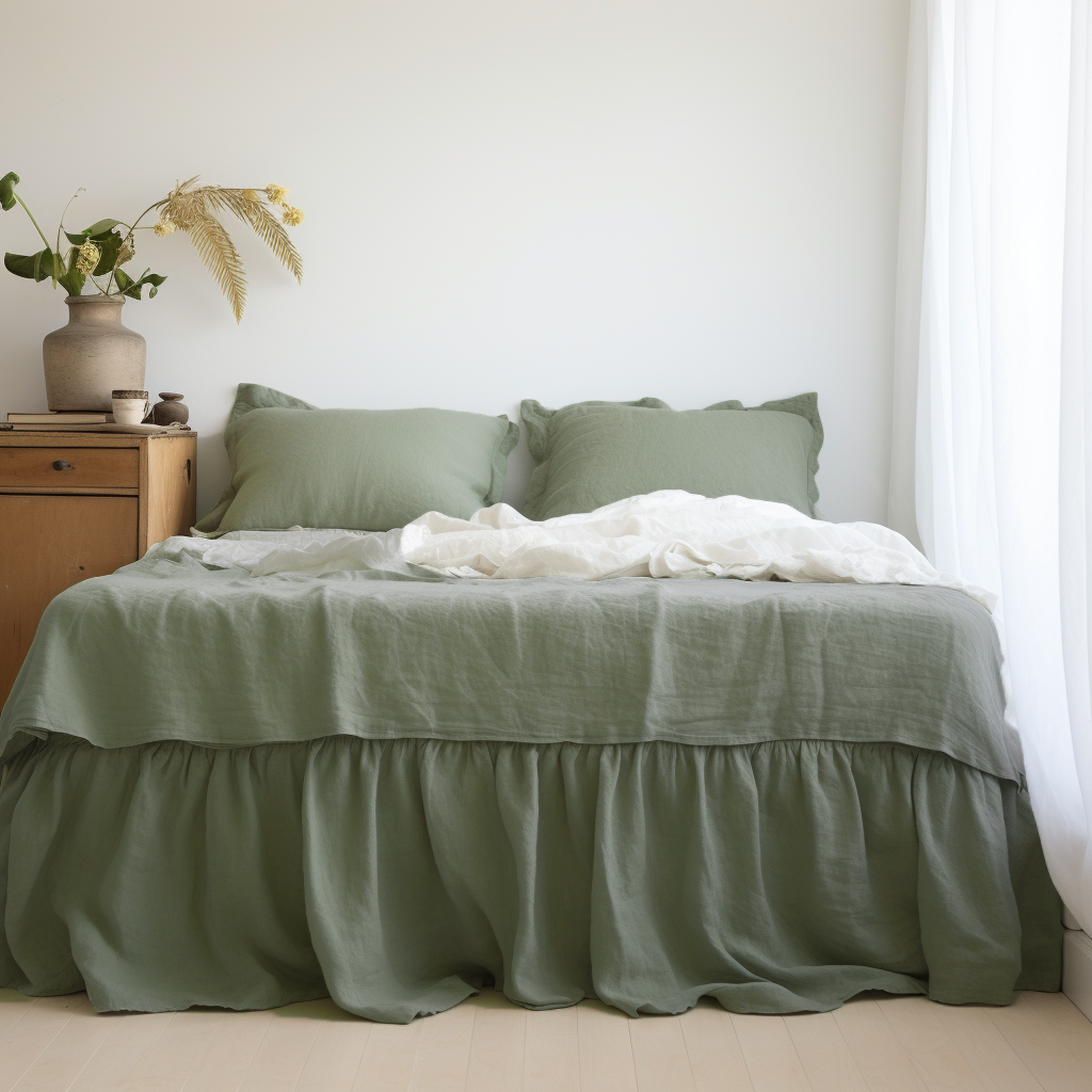 Sage Green 100% Linen Bed Skirt With Ruffles - 100% European Flax ...