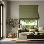 Sage Green Linen Roman Shades - Blackout Lining