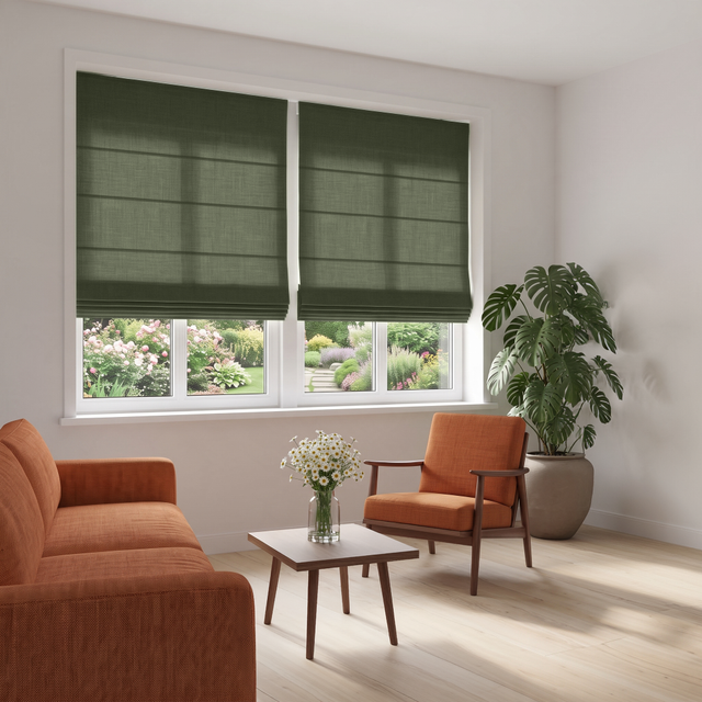 Sage Green Cordless Roman Shades - 100% Linen - Blackout, Thermal or ...