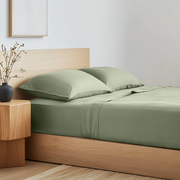 Sage Green Washed Linen Deep Pocket Fitted Sheet 