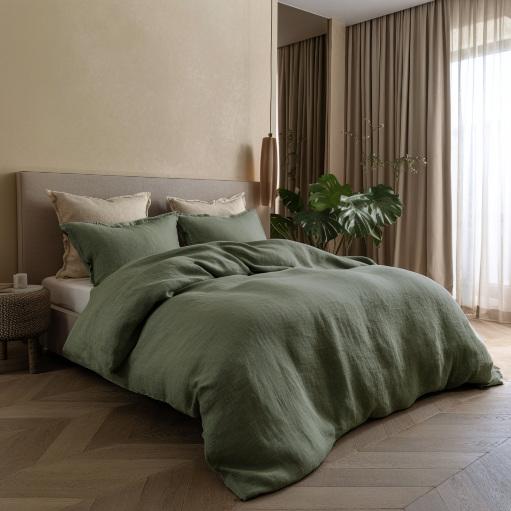 Sage Green Luxury Linen Duvet Cover
