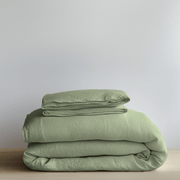 Sage Green Linen Duvet Cover Set - Folded