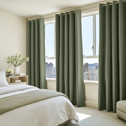 Bedroom Sage Green Linen Grommet Curtains - Blackout Lining