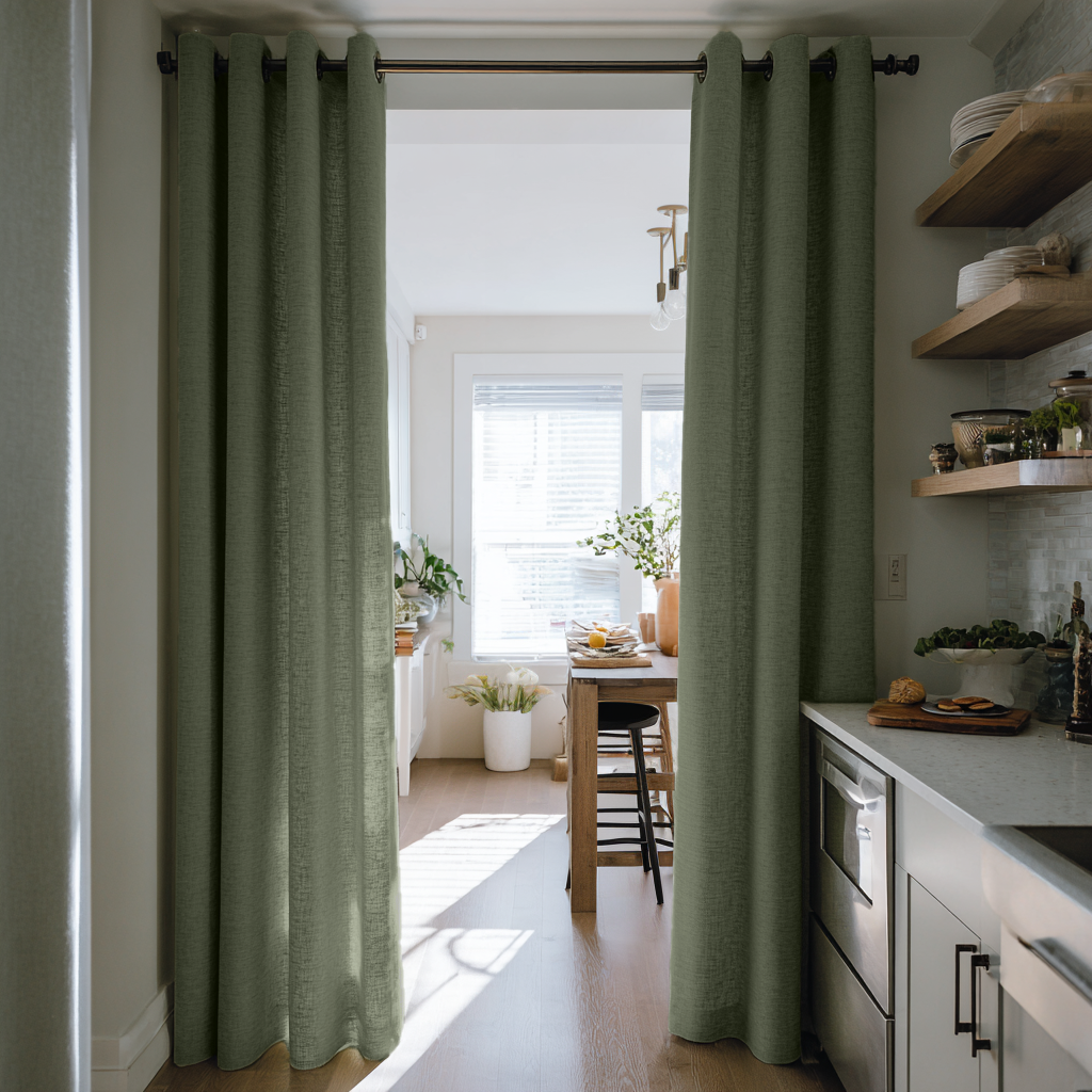 Sage Green Linen Doorway Curtains with Grommets