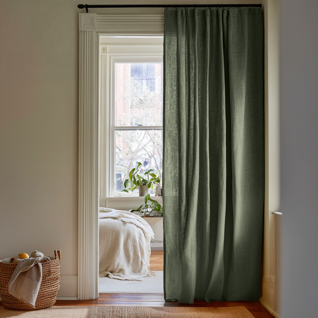Sage Green Linen Doorway Curtains with Multitape