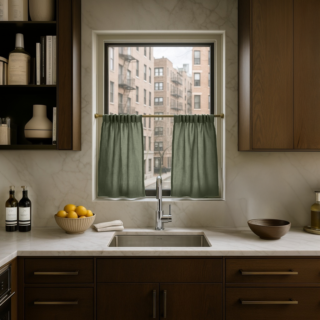 Sage Green Linen Kitchen Cafe Curtains