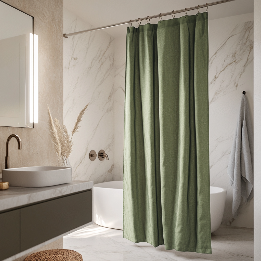 Sage Green Linen Shower Curtain