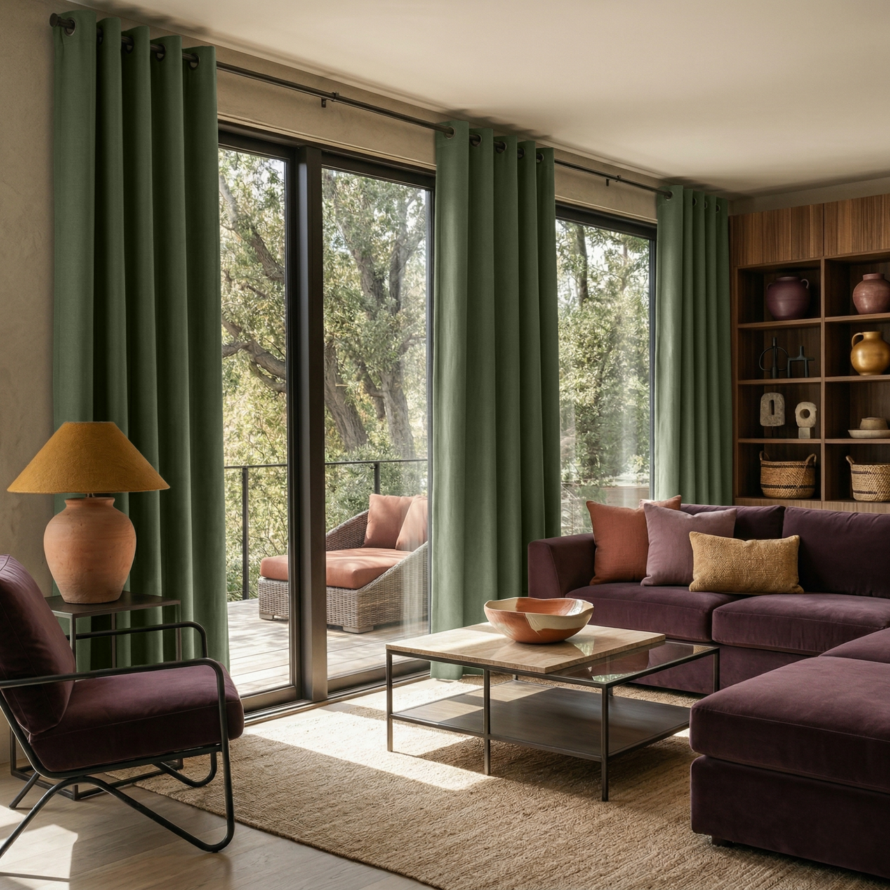 Sage Green Linen Thermal Grommet Curtains